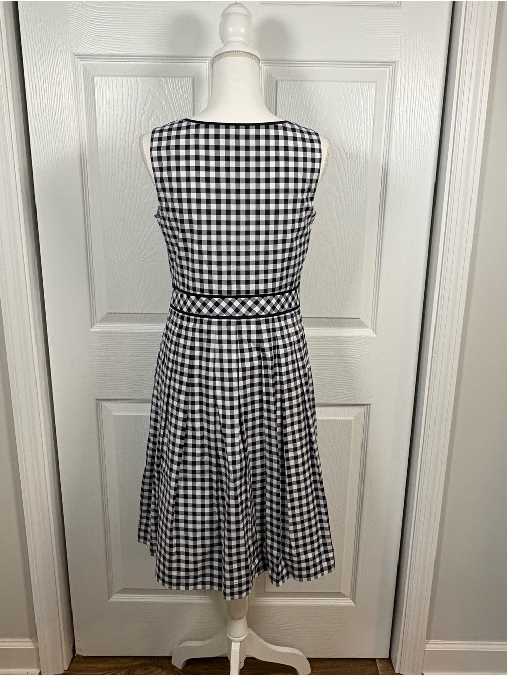 Talbots Petite 6P Navy Gingham Midi Fit & Flare Cotton Dress - Picture 3 of 8